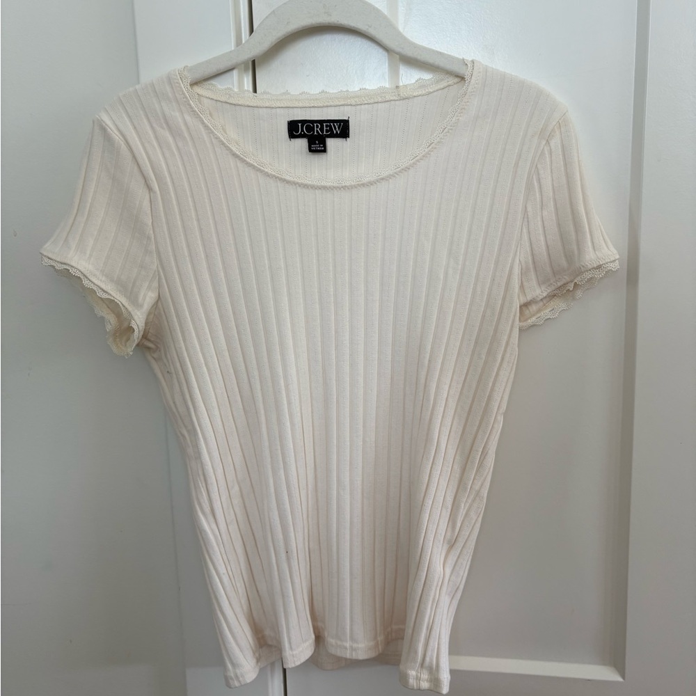 J. Crew Cream Ribbed Short Sleeve Tee